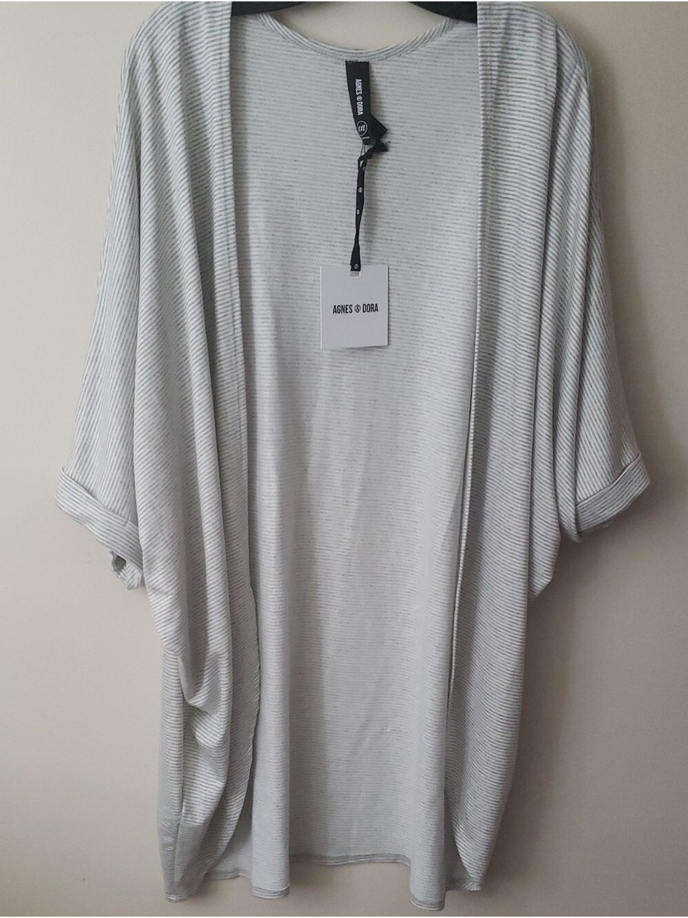 NWT Agnes & Dora Gray and White Striped Open Cardigan